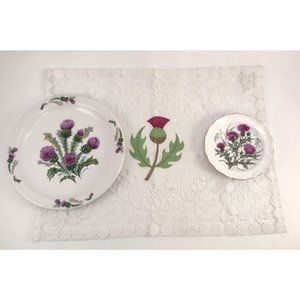 VTG Thistle Flower Plates Table Crotchet Textile Churchill St Andrews Pottery